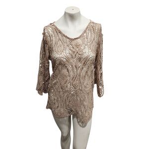 Cato Crochet Blouse Womens SZ Large Open Weave Festival Boho Cottagecore Beach